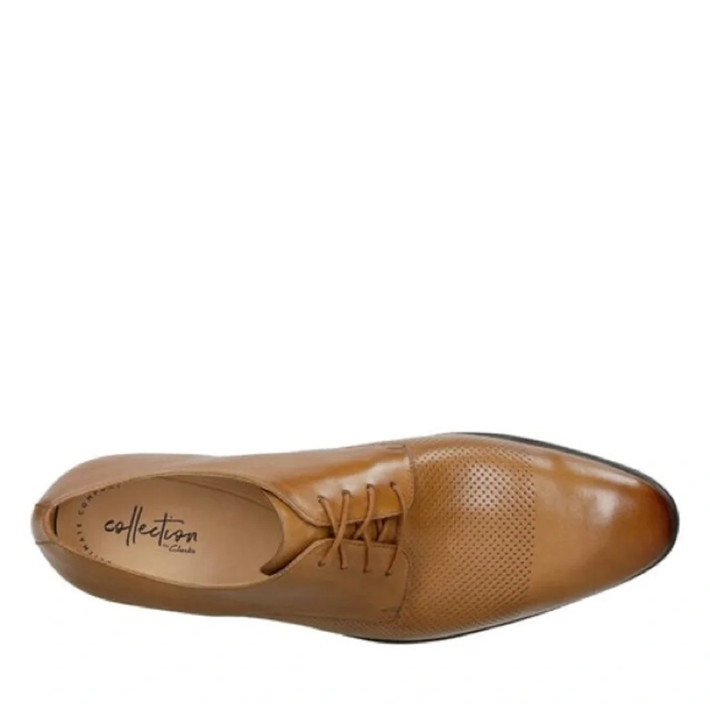 NEW!! Men's Clarks Bampton Cap Tan Leather Oxford Shoes Size 10M